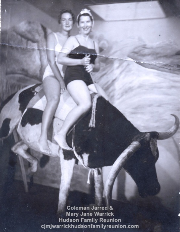 Claudia Hudson w her sis-in-law Lucinda Hudson (Deweys wife) riding bull