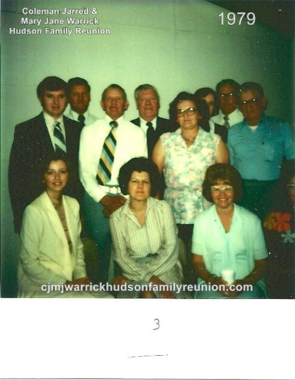 1979 - Family of George: Front Row: Nell Hudson, Wife of Dewey Hudson Jr.; Elsie Hudson, Wife of Pelman Hudson; Norma VanNess, Daughter of George. Back Row: Dewey Hudson Jr., Son of Dewey Hudson, Grandson of George; David Hudson, Son of George; Pelman Hud