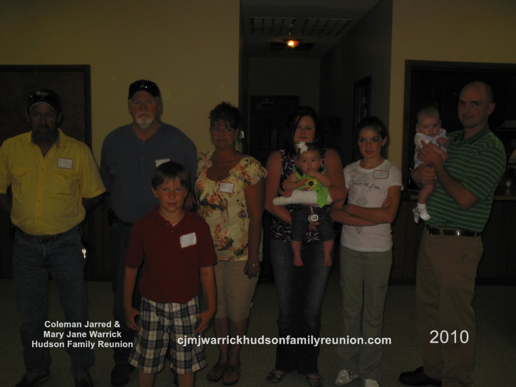 2010 – Descendants First Time Attending:
Front Row – Reid Walters.
Back Row – Kirk Dail, Danny KEITH Raynor, Kimmie Morton Raynor, Kaila Raynor Davis-Crowe (holding) Caitlin Elizabeth Davis-Crowe, Leah Marie Smith, Larry Everette Spell (held by his father