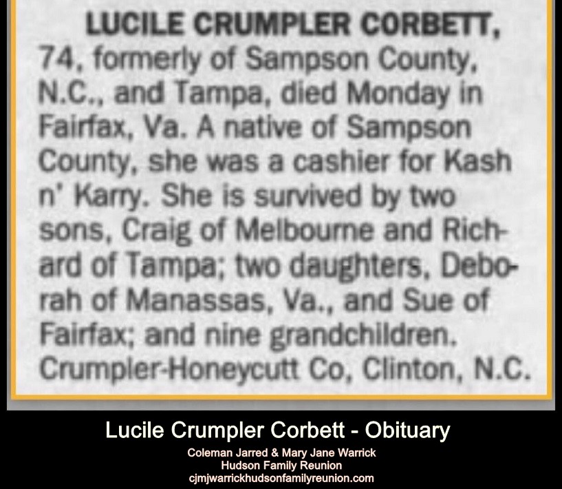 Lucile Crumpler Corbett - Obituary