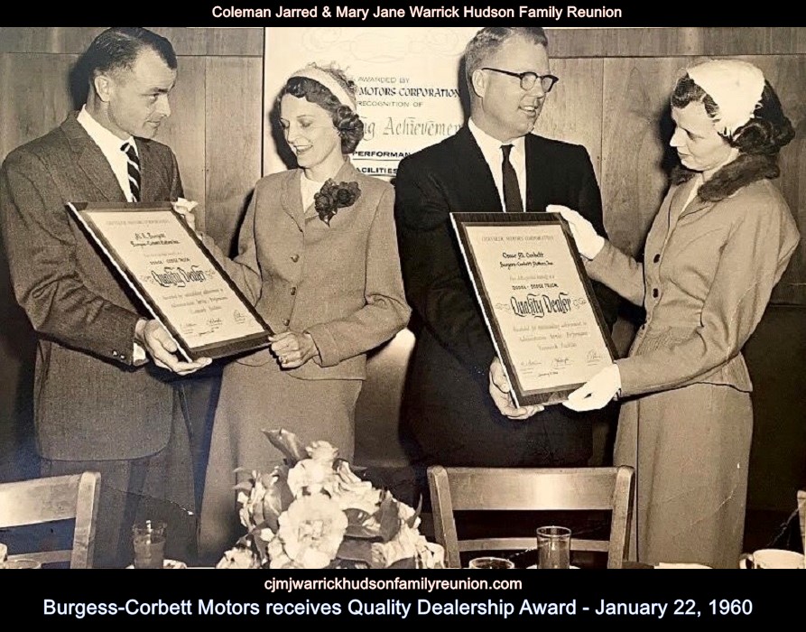 Burgess-Corbett Motors receives Quality Dealership Award - January 22, 1960