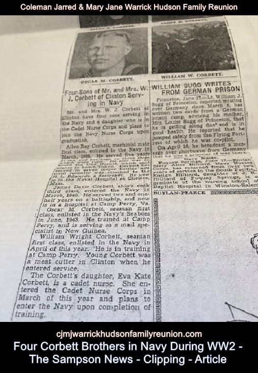 Four Corbett Brothers in Navy During WW2 - The Sampson News - Clipping - Article