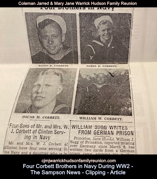 Four Corbett Brothers in Navy During WW2 - The Sampson News - Clipping - Photos