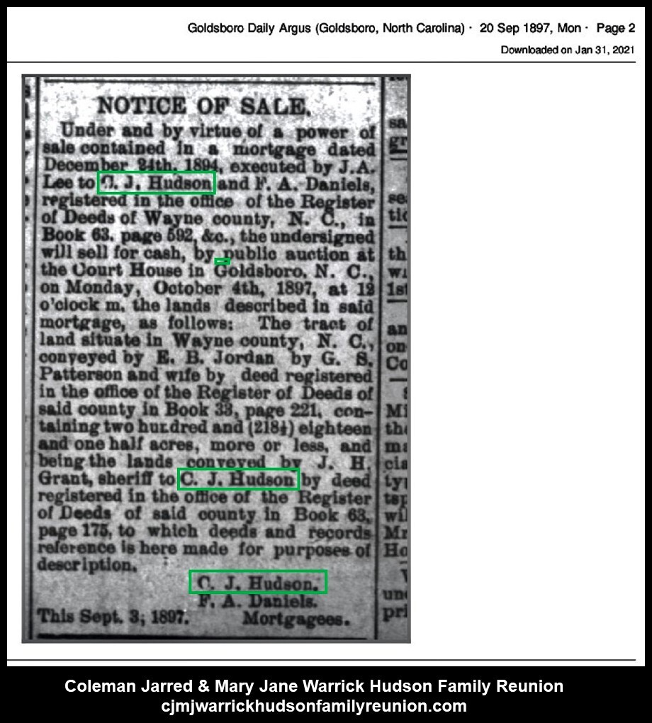 1897, 9-20 Notice of Land Sale