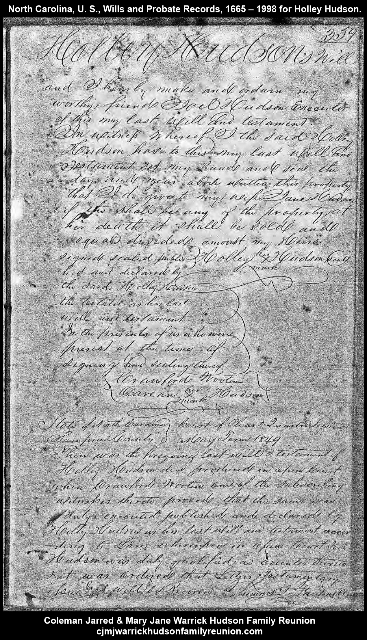 1849, 4-23 -  Holley Hudson's Will (Father of CJ) - (Page 2 of 2)