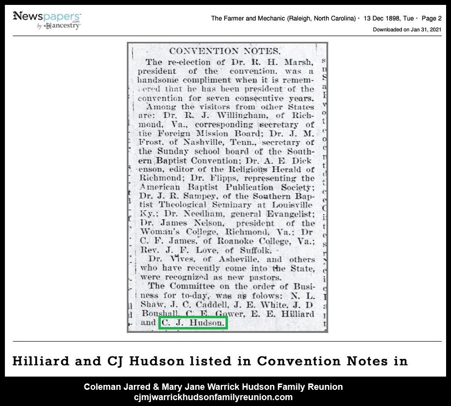 1898, 12-13 - CJ Serves on Convention Committee