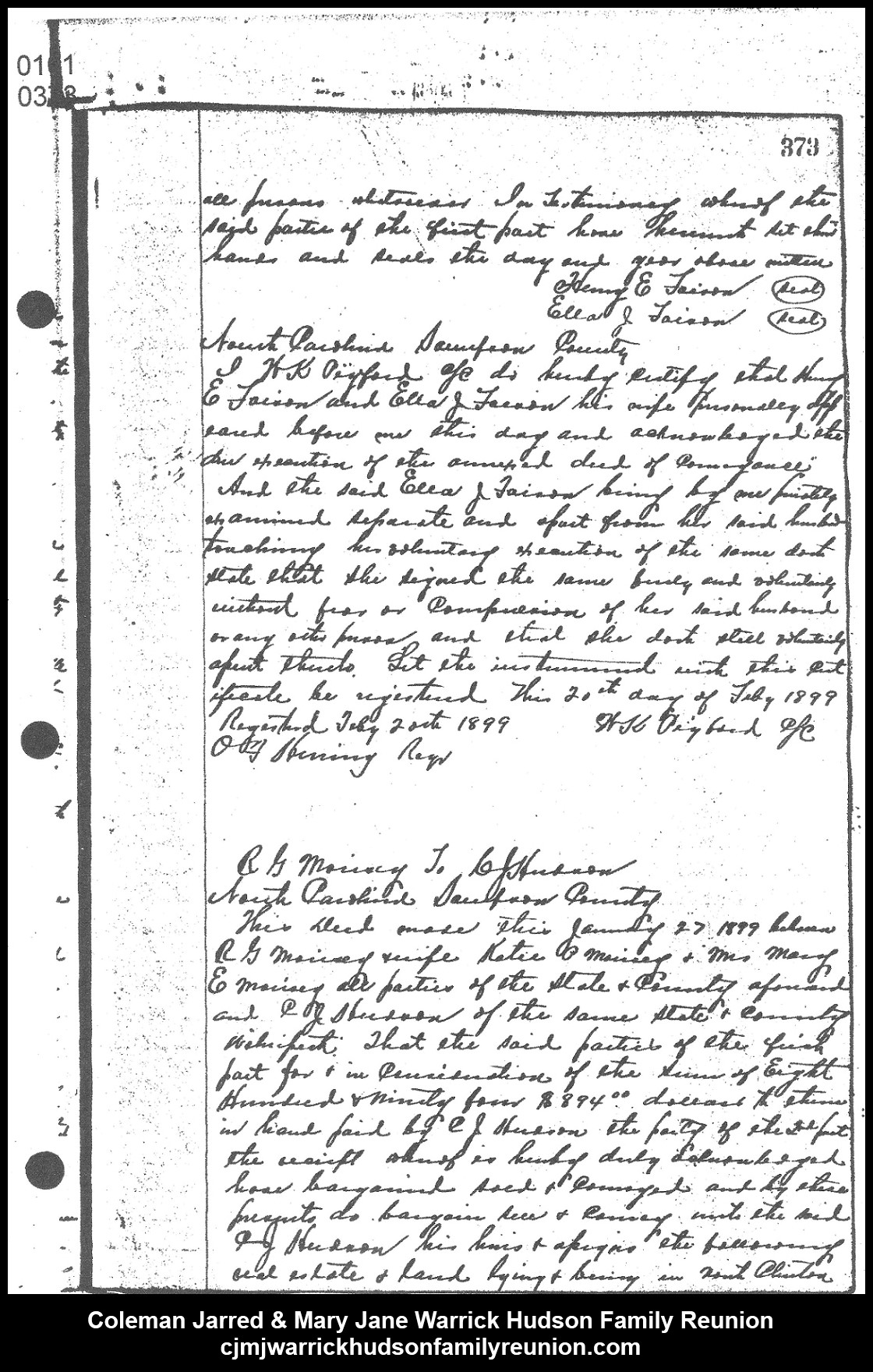 1899, 2-21 - Deed - R. G. Morisey to C. J. (Page 1 of 3)