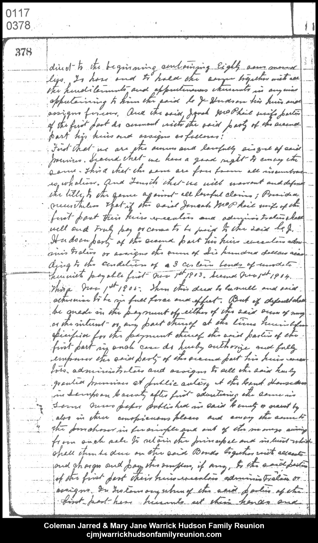1902, 11-29 - Deed - CJ to Jonah McPhail & wife (page 2 of 3)