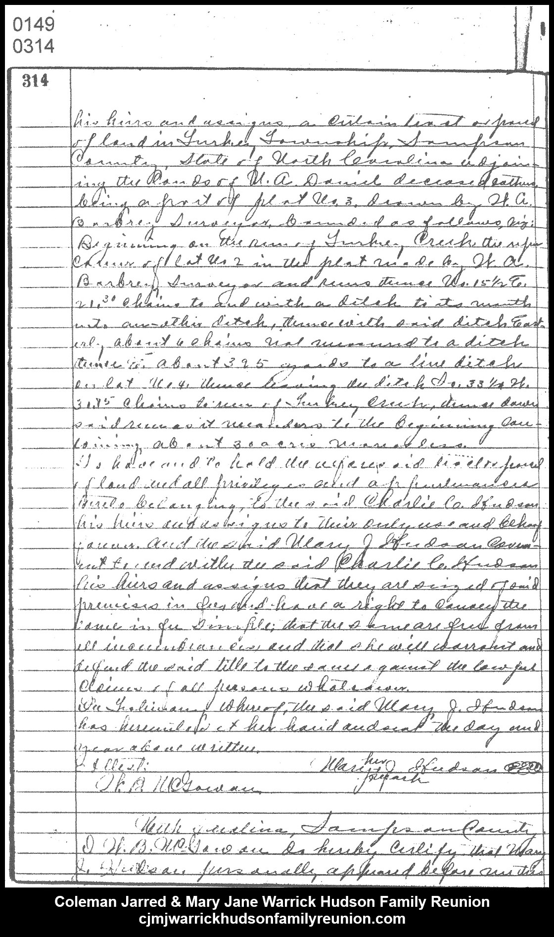 1906, 5-31 - Deed - MJ to Charlie C. Hudson (page 2 of 3)