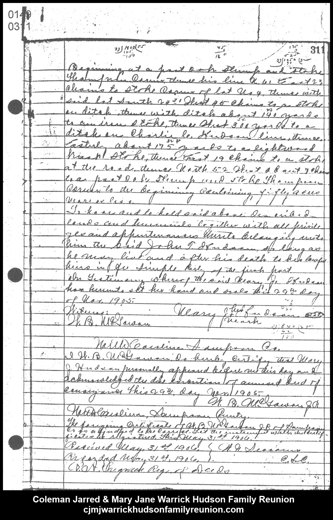 1906, 5-31a - Deed -MJ to John T. Hudson (page 2 of 2)