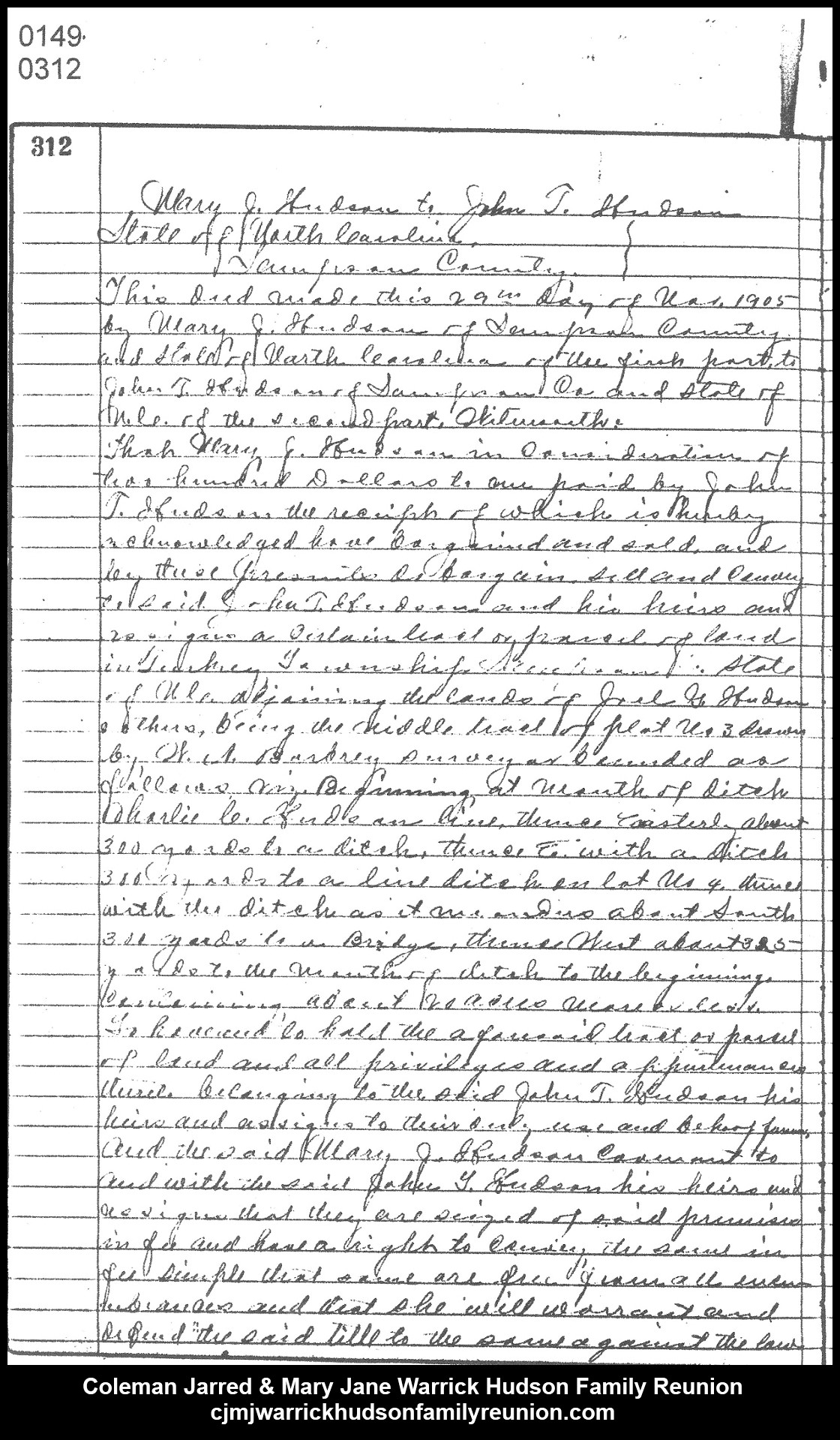 1906, 5-31b - Deed - MJ to John T. Hudson (page 1 of 2)