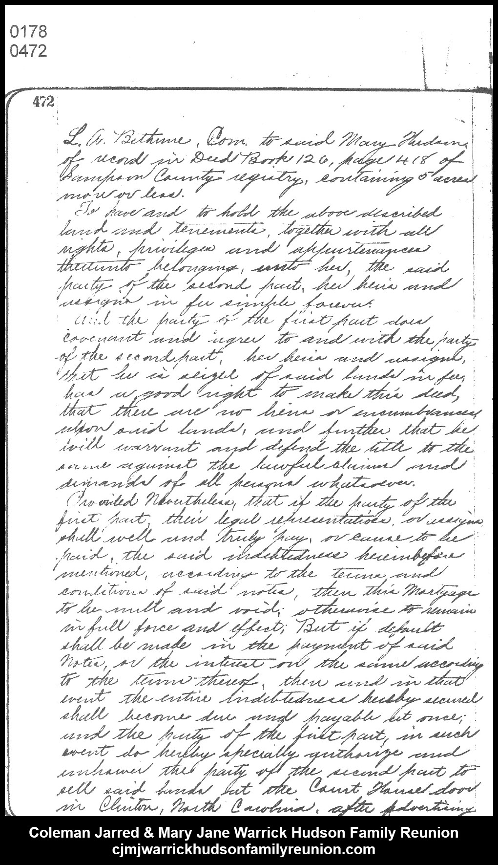 1909, 11-24 - Deed - George W. King to MJ (page 2 of 3)