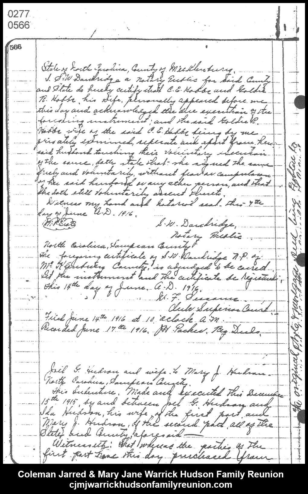 1916, 6-17 - Deed - Joel G. Hudson & wife to MJ (page 1 of 4)
