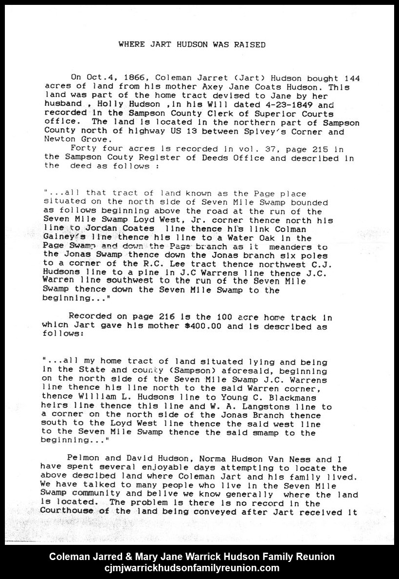 1992, 4-11 - Where Jart Hudson was Raised by George DEWEY Hudson Jr. (page 1 of 2)
