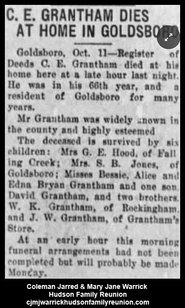 Gideon Edward Grantham - Obituary -1925