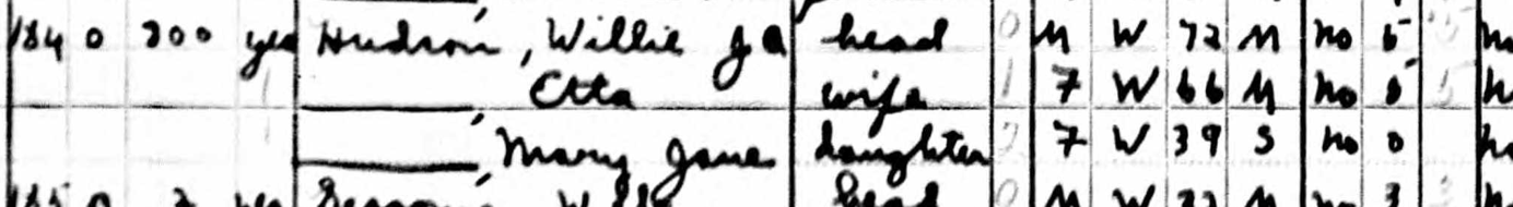 1940 Census - North Clinton Township, Sampson Co., NC. - William James Hudson (Excerpt)