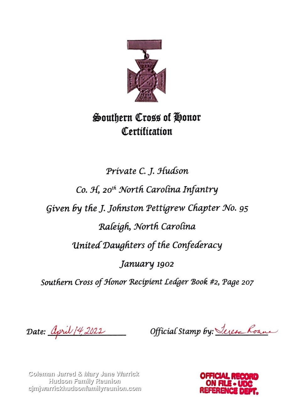 CJ's Southern Cross of Honor Certification - 1-14-2022
