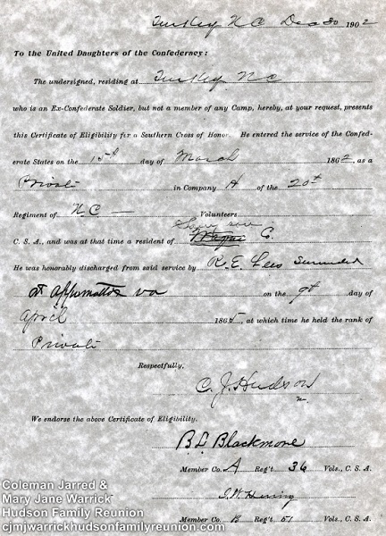 Southern Cross of Honor - C. J. Hudson - Application (page 2 of 2)
